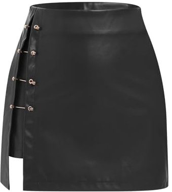 Odizli Lederrock Damen Schwarz Sexy Minirock Wetlook PU Lack und Leder High Waist Kurz Röcke Bodycon Bleistiftrock Mini Rock mit Schlitz Frauen Sommer Clubwear Party Rave Festival Outfit Schwarz XXL