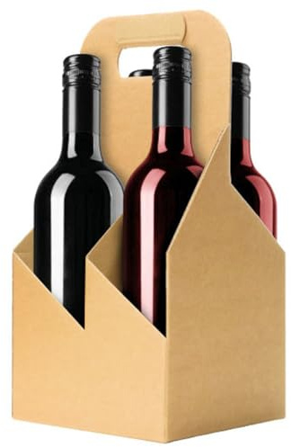 4 Bottle Cardboard Carrier Brown Eco-Friendly Wine Carriers (185 x 185 x 300mm), Gift Packaging (Pack of 10)