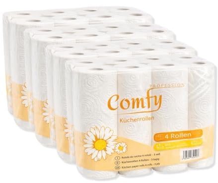 Comfy Küchenrolle 3-lagig – 32 Rollen (8×4), 50 Blatt pro Rolle, hochweiß & reißfest – Premium Küchenpapier