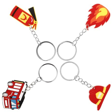 Beavorty Feuerwehr Schlüsselanhänger 4 Stück Metall mit Feuerwehrauto Motiv Hängende Taschenanhänger für Feuerwehrleute und Geschenkideen
