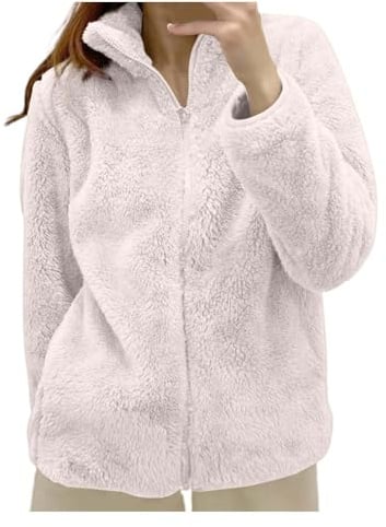 QIUhhpuy Felpa Pile Donna con Zip Invernale Caldo Sweatshirt in Sherpa Comoda Taglie Forti Giubbotto Fine Fleece Morbido Autunno Felpe Trekking Pesante Teddy Casual Sportiva Cerniera Giacca