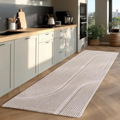 KADIMA DESIGN Wohnzimmerteppich Boho Ethno-Muster Pflegeleicht Elegant Waschbar Microfaser Creme 80x150 cm Schlafzimmer Wohnzimmer Oeko-TEX Fußbodenheizung geeignet | LAVAREDO