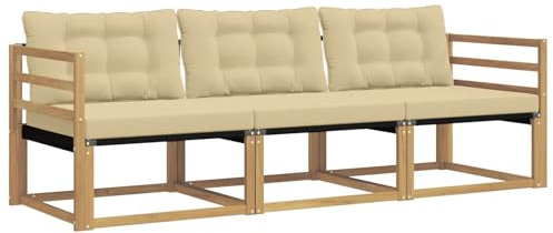 vidaXL Outdoor-Sofagarnitur mit Kissen 3 pcs Weiß und Beige, Outdoor Sofa, Gartenmöbel, modernes Ecksofa, Terrasse Lounge, komfortable Sitzgelegenheit