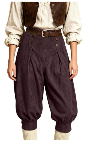 Pantalon Cuir Daim Femme Genou Capri 3/4 Style Médiéval Pirate Traditionnel