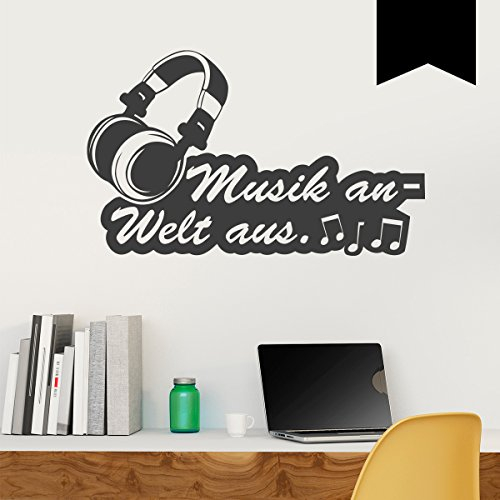 WANDKINGS Wandtattoo Kopfhörer, Musik an - Welt aus 50 x 30 cm schwarz - erhältlich in 33 Farben