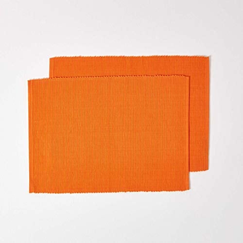 HOMESCAPES 2er-Set orange Tischsets Baumwolle gerippt, Platzsets rechteckig aus Stoff, waschbare Platzdeckchen