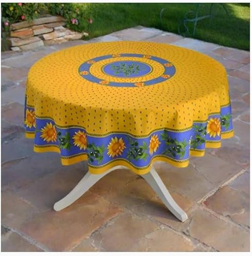 Le Cluny Tischdecke, rund, Baumwolle, beschichtet, Provence, 172,7 cm, Blau
