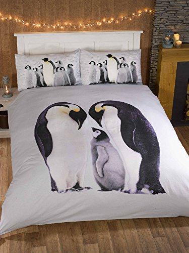 Rapport Home Penguins Photographic Animal Quilt Duvet Cover and 2 Pillowcase Bedding Set, Polyester-Cotton, White, King