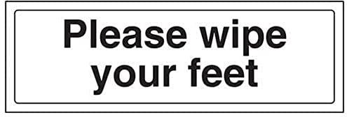 V Safety Please Wipe Your Feet Door Sign - 300mm x 100mm - 1mm Rigid Plastic