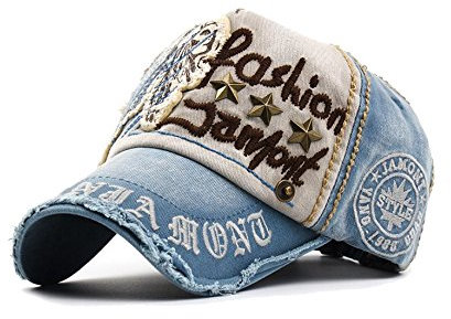 Sporty Baseballcap Indianer Distressed Snapback Vintage Used Look Nieten Sport Outdoor Kappe Mütze Cap Schirmmütze Basecap verstellbar (hellblau)