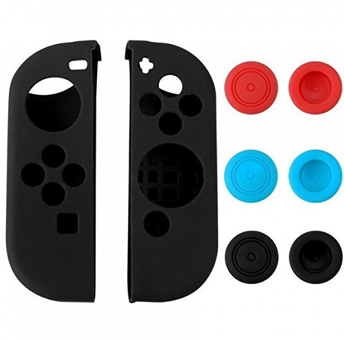 Coque de protection 8 en 1 en silicone souple avec joysticks pour manette Nintendo Switch Joy-Con Noir