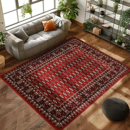 Carpettex Tapis Salon, Chambre Rouge-4 200x300 (200 x 290 cm) - Tapis à Poils Courts, Style Oriental, Conception Orientale, Doux et Moelleux, Ornament - Tapis Cuisine Moquette Salle de Sejour