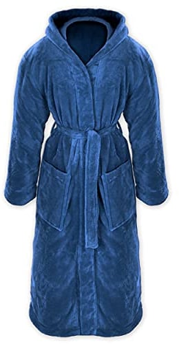 Gräfenstayn® Damen & Herren Kuschelfleece Bademantel mit Kapuze Größe S-XXXL mit Öko-Tex Standard 100 Flanell Fleece (M, Blau)