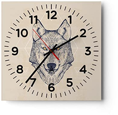 ARTTOR Moderne Glasuhr 30x30cm Quadrat Wanduhr Tiere - 3109 | Huskies Hund Porträt Glas Analog Wanduhr Lautlos Wanddekoration Wohnzimmer Büro Küche Wanddeko Küchenuhr Geräuschlos ARTTOR