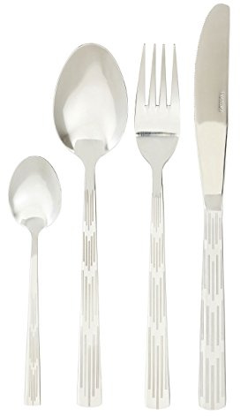 Premier Housewares 24Pc Cutlery Set|Stainless Steel Spoons, Knives and Forks Set|Silver Etched Finished Cutlery Set for 4|24 Pc Knife Fork Spoon Set with Etched Detail Handles