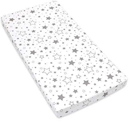 Amilian Spannbettlaken Spannbetttuch für Babybett Kinderbett 60x120 cm, 70x140 cm, 100% Baumwolle, fürs Baby, Baby Bettwäsche Größe: 140x70 cm, Muster: Gute Nacht Grau