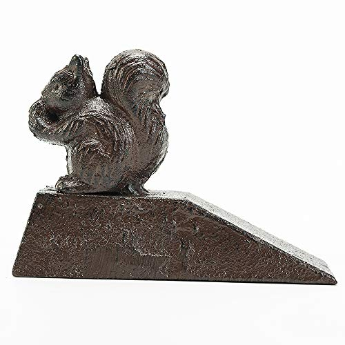 Sungmor Butée de porte en fonte robuste en forme d'écureuil | Butée de porte décorative avec tapis antidérapant | Support de porte solide et de style antique pour terrasse, cour, jardin, ferme