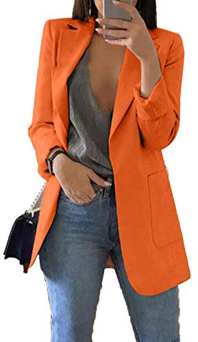 JIER Damen Elegant Langarm Blazer Langärmliger Anzugjacke Einfarbig Cardigan Business Slim Fit Bolero Jacke Anzug Trenchcoat Mantel mit Tasche