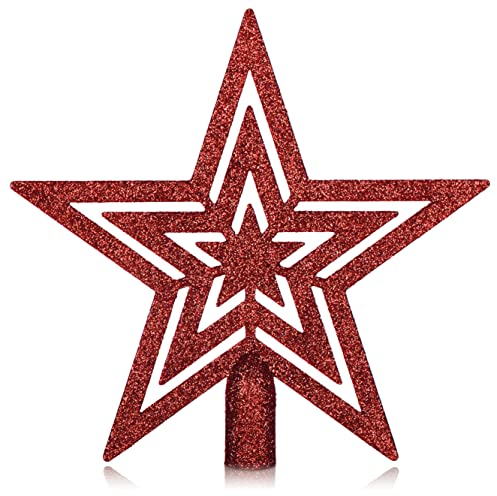 com-four® Weihnachtsbaumspitze Glitzer-Stern - Stern-Spitze für Weihnachtsbaum - Christbaumspitze für Jede Baumspitze - Weihnachtsstern bruchsicher