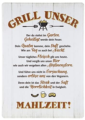 G.H. Großes tolles Griller Metallschild, Modell: Grill UNSER, Maße 42 x 30 cm, weiß, ideal für Grillmeister oder solche die es Werden wollen, perfekte Geschenkidee oder Mitbringsel
