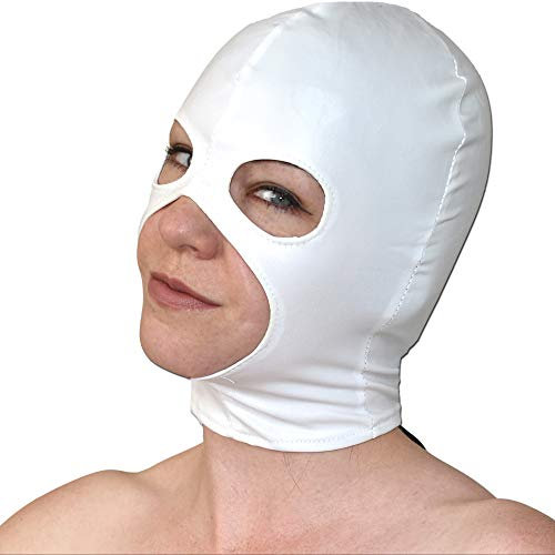 Honeylust - Stretchig glänzende Maske mit Augen-Mund-Öffnung - BDSM Fetisch Bondage Haube mit Reißverschluss - Augenmaske für Halloween