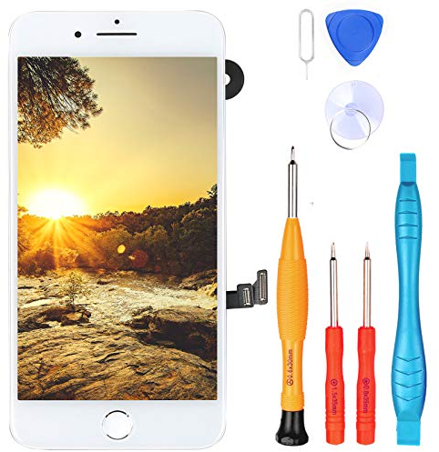 LL TRADER Display für iPhone 7 Plus Weiß 5,5 Zoll, Ersatz Retina LCD Digitizer Touchscreen mit Home-Taste Silber, Näherungssensor, Frontkamera, Hörmuschellautsprecher und Werkzeugen