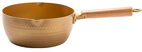 Yukihira Casserole, Antiadhésif Pot Yukihira Acier Inoxydable Casserole Poêle À Sauce Au Lait Avec Manche En Bois Traditionnel Japonais Outil De Cuisson Pour La Cuisine (Or),18cm/7in