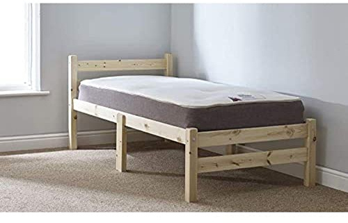 STRICTLY BEDS&BUNKS Samson Heavy Duty Pine Bed Frame including Sprung Mattress (20 cm), 3ft Single