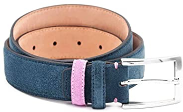 BGENTS Leder – Gürtel für Herren und Damen aus 100% Veloursleder mit handgefertigtem Sattlerstich-Detail und einer zusätzlichen kontrastfarbenen Wechselschlaufe (Petrol, 115 (Gesamtlänge 130 cm))
