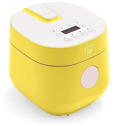 GreenLife Cuociriso digitale, 2 tazze non cotte/4 tazze cotte, pentola in ceramica antiaderente rimovibile senza PFA, preset one-touch, avena, quinoa, riso integrale, auto tenere caldo, Fuzzy Logic