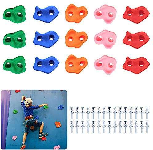 Kinder Klettergriffe Klettersteine 15PCS Kletterwand Outdoor Klettersteine Kinder Indoor Klettersteine für Kletterwand Kinder Outdoor Mehrfarbige Kletterwand Griffe Inklusive Befestigungsmaterial