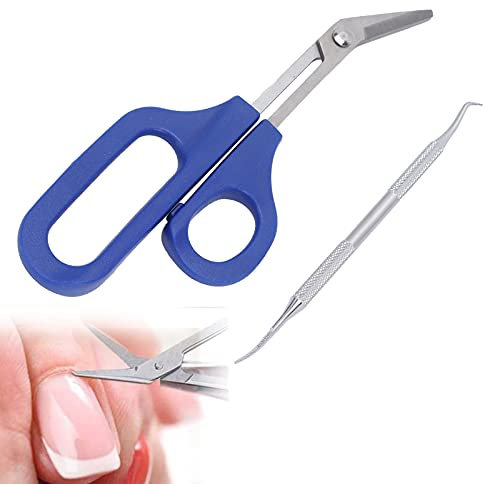 Long Handled Toenail Scissors and Clippers, Nail Scissors with Ingrown Toenail File, Toenail File Kit Ergonomic Cuticle Scissor Toenail File Stainless Steel Elderly Nail Clipper for Thick Nails