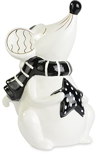 Riffelmacher & Weinberger 70401 Deko Maus mit Stern schwarz weiß | Dekofigur Weihnachten Winter | Mausfigur aus Dolomit