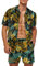 Wirltte Mens Hawaiian Shirt and Shorts Set Tropical Floral Print 2 Piece Outfits Yellow M