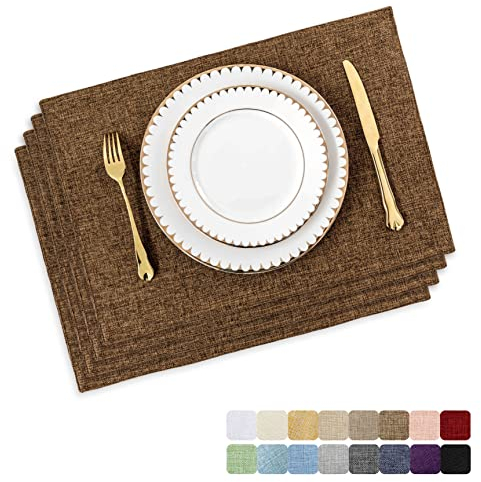 Home Brilliant Thick Cloth Placemats Set of 4, Washable Rectangle Place Mats, Non Slip Table Mats for Kitchen Indoor Outdoor Use, 33x48 cm, 4 Pcs, Brown