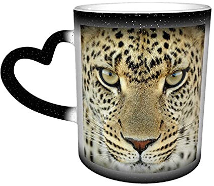 Tazas de café con cambio de color de leopardo hipnótico, tazas de café en blanco de sublimación de 13OZ, juego de tazas de cerámica para café, té, leche de cacao, regalos personalizados para cumplea