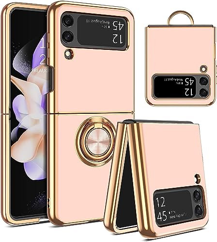 Knoowcase for Samsung Galaxy Z Flip 4 Phone Case, Samsung Z Flip 4 5G Case Rotatable Stand Ring Shockproof TPU Cover Protective Slim Phone Cover for Galaxy Z Flip 4, Pink