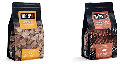 Weber 17622 - Legno per affumicatura Chips-Faggio, Marrone & 17664 - Miscela Chips per affumicatura Carne di Maiale, 700g, Marrone