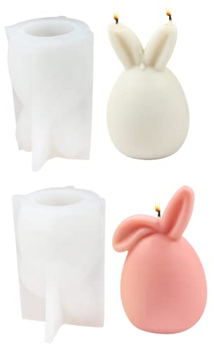 Ostern Kaninchen Silikonform 3D Osterhase Kerzenformen Seifenform Silikon Backform Ohren Hase Mousse Kuchenform für Tortendeko, Seife, Sojawachs Kerzen, Ostergeschenke (2 Stück)