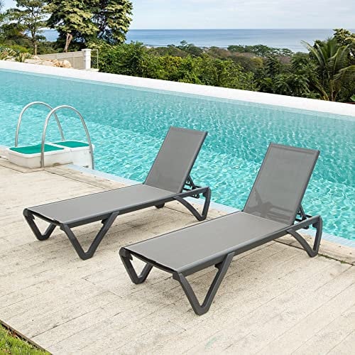 Domi Lot de 2 chaises de salon de piscine, de terrasse en aluminium, dossier et roues réglables à 5 positions, chaises de salon d'extérieur toutes saisons, pour plage, cour, balcon, bord de piscine,
