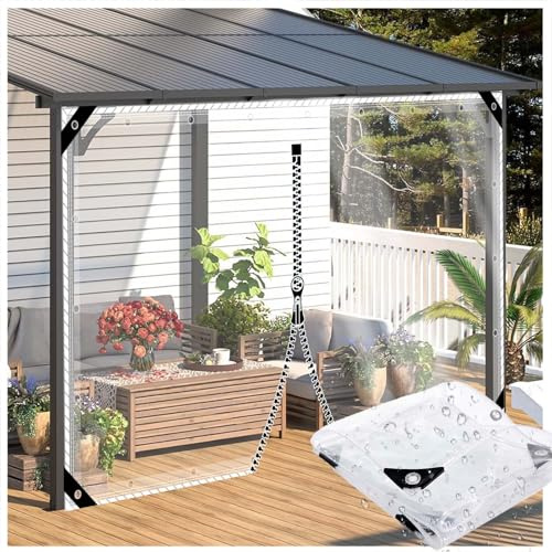 ZHJSHOU Bâche Transparente Imperméable avec Œillets,0.35mm Bache de Protection pour Jardin Extérieur Terrasse,Bâche pour Serre Rideau Pergola avec 1 Fermeture éclair(H:2mxL:2m)