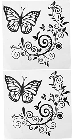 2 Sets Blumenranken-Schmetterling-Autoaufkleber, Dekorativer Autoaufkleber, Pvc, Schwarz, 25.5 X 25 Cm, Einfach Anzubringen Und RüCkstandsfrei Entfernen