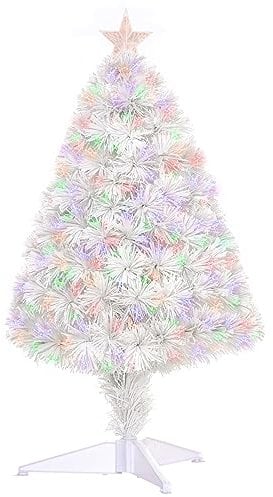 HOMCOM 2.5FT Prelit Artificial Tabletop Christmas Tree with Fibre Optics Holiday Home Xmas Decoration for Table and Desk, White