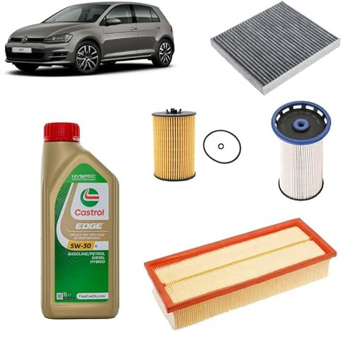 Kit tagliando 4 filtri + 5L olio Edge 5W30 LL per Volkswagen Golf 7 VII 2.0 TDI
