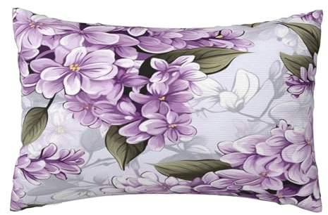 Kissenbezug 30x50cm 2er set Wetterfest Outdoor Kissen Lila Kissenbezüge, Rechteckig Couch Kissen Blume Gartendeko Kissenhülle Herbst Outdoorkissen DekoKissen für Patio Balkon Deko Geschenke, L528