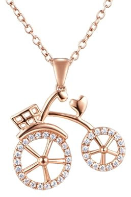 AMDXD 9 Karat Weißgold 375 Halskette Echtschmuck, Fahrrad Kettenanhänger mit Moissanit, 9K Gold Statmentketten 45cm