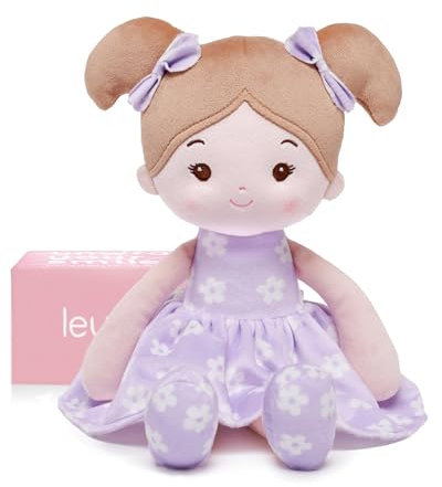LeyaDoll Weiche Stoffpuppe (32cm), Geburtstags- & Taufgeschenk für Mädchen – Liebevolles Baby Spielzeug 0–3 Jahre – Mein erster Schutzengel – Florabelle-Purple