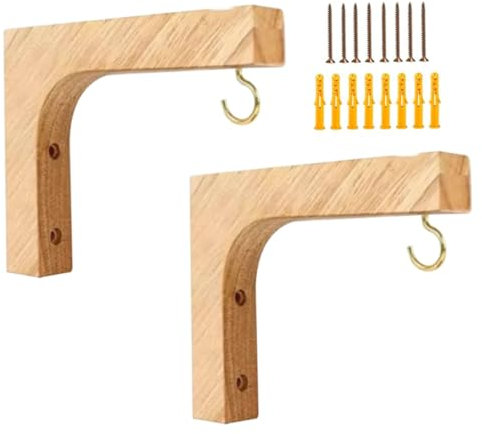 Soporte de pared de madera, 2 uds., ganchos para plantas colgantes de madera, colgadores de soporte para plantas montados en la pared con juego de tornillos para campanillas de viento en macetas