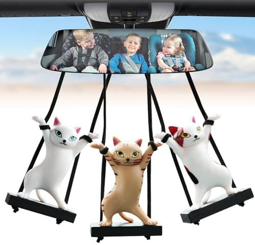 Yueser Wackelfigur, 3 Stück Schaukel Katze Auto Innenraum Deko, Wackelkopf Figur, Autodeko Spiegel Anhänger, Hängezubehör für Spiegel, Lustig Duftbaum Personalisiert