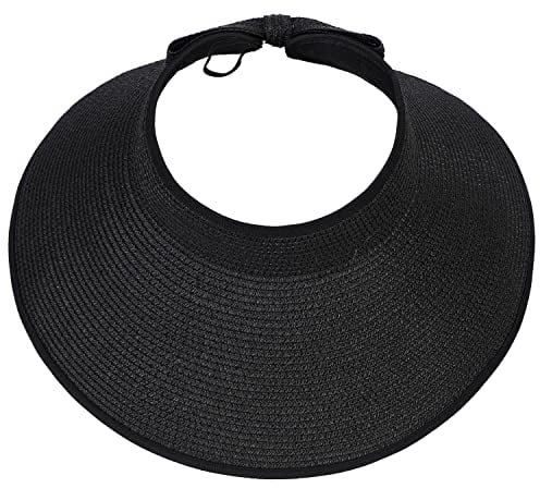 sy soul young Sommerhut für Damen Strohhut Sonnenhut Ponytail Loch Wide Brim Faltbar uv Schutz 50 Hut Packable visorencap(Schwarz)